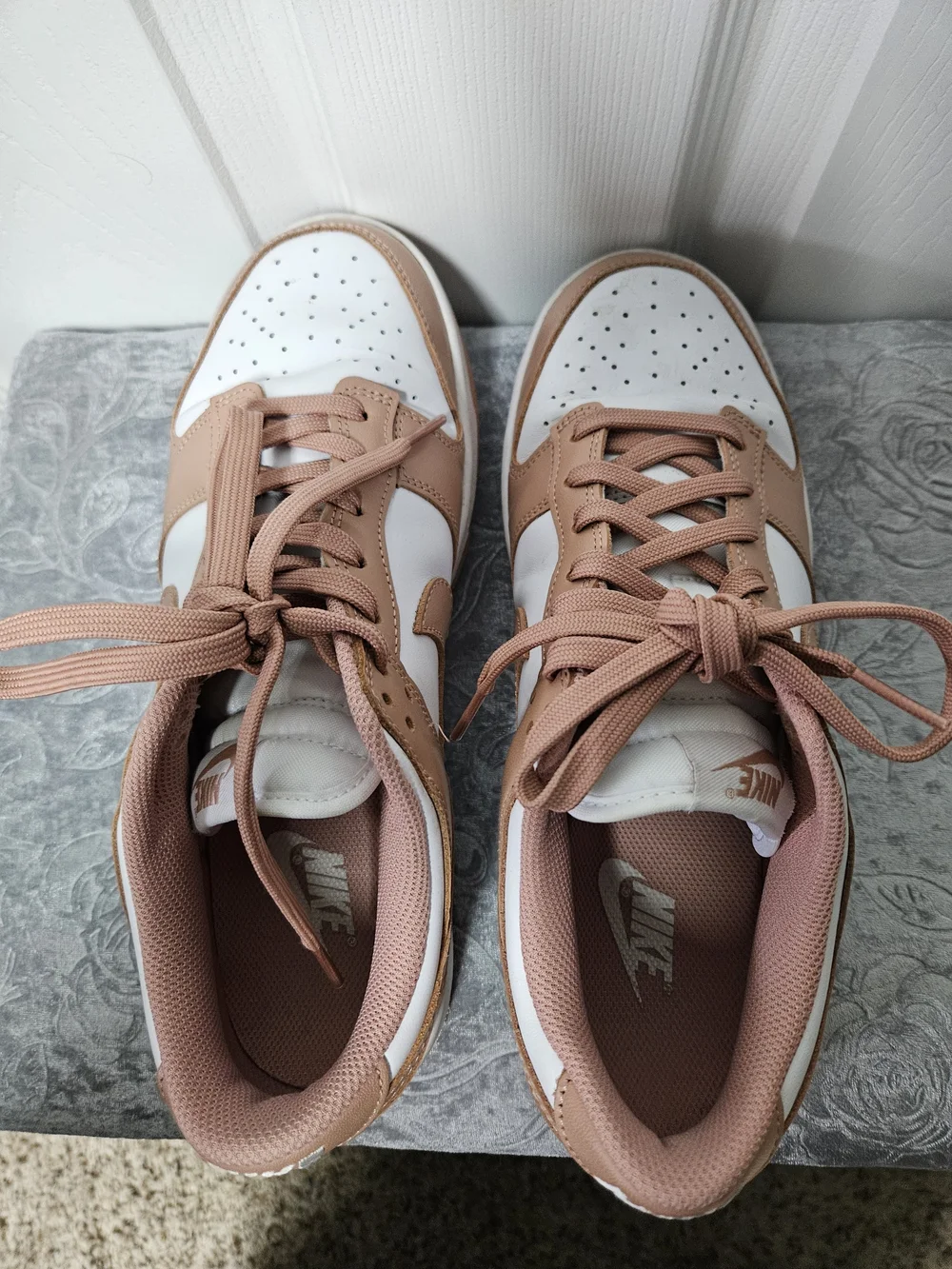 Nike Women's Low-Top Dunk Sneakers in Rose Tan and White